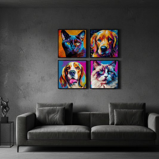 Colorful Animals Diamond Art (4panel) Wall Art