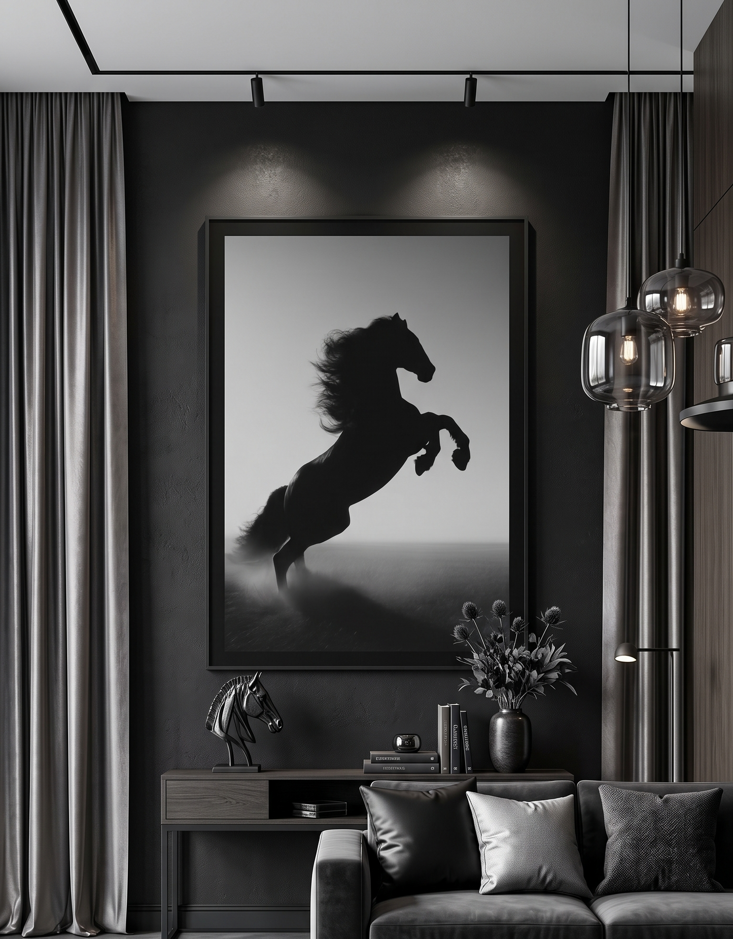 Rearing Black Stallion |Single Wall art