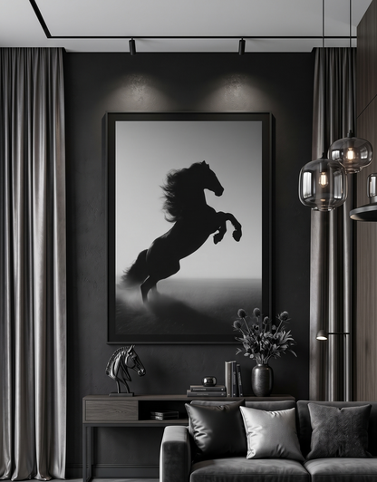 Rearing Black Stallion |Single Wall art