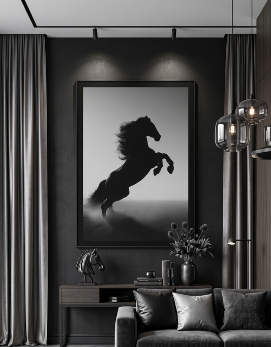 Rearing Black Stallion |Single Wall art