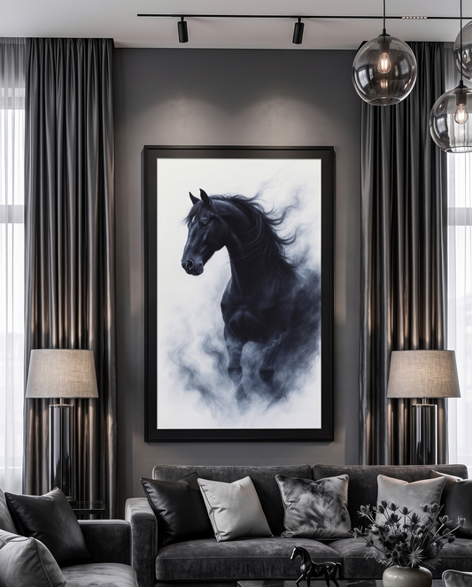 Black Wild Horse Midnight and Mist |Single Wall art