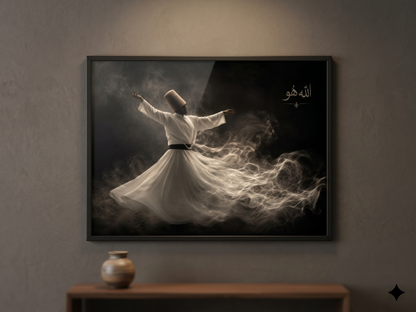Allah Hu – Sufi Whirling Dervish Canvas Frame Art