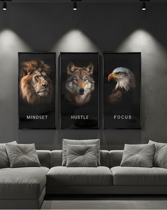 Mindset Hustle Focus Motivational Wall Art Set
