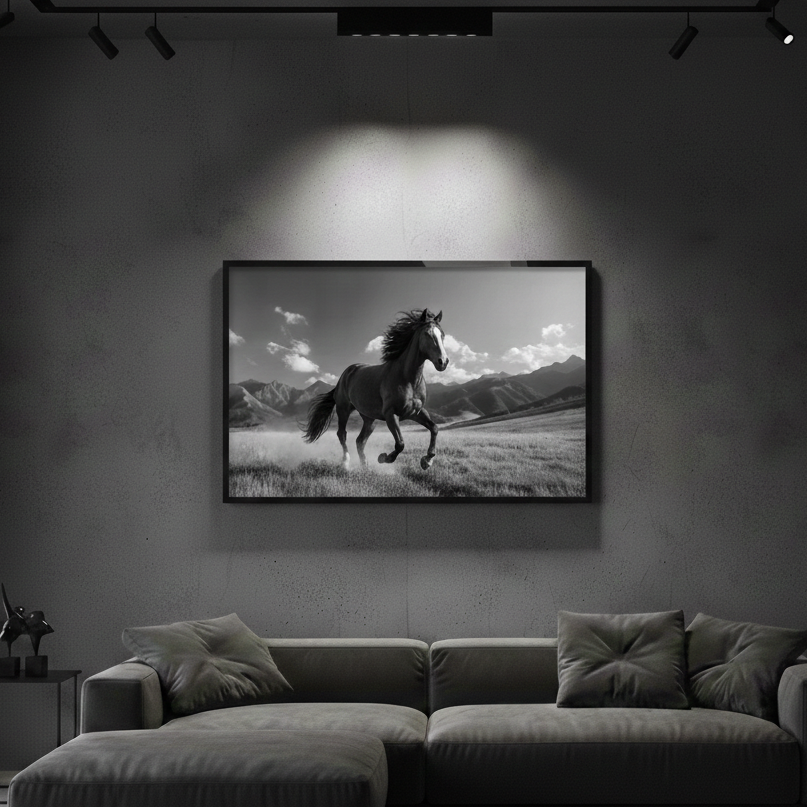 Unbridled Spirit – Running Horse in Mountain Field Canvas Print | Wall Art