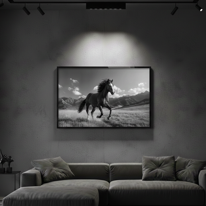 Unbridled Spirit – Running Horse in Mountain Field Canvas Print | Wall Art