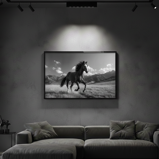Unbridled Spirit – Running Horse in Mountain Field Canvas Print | Wall Art