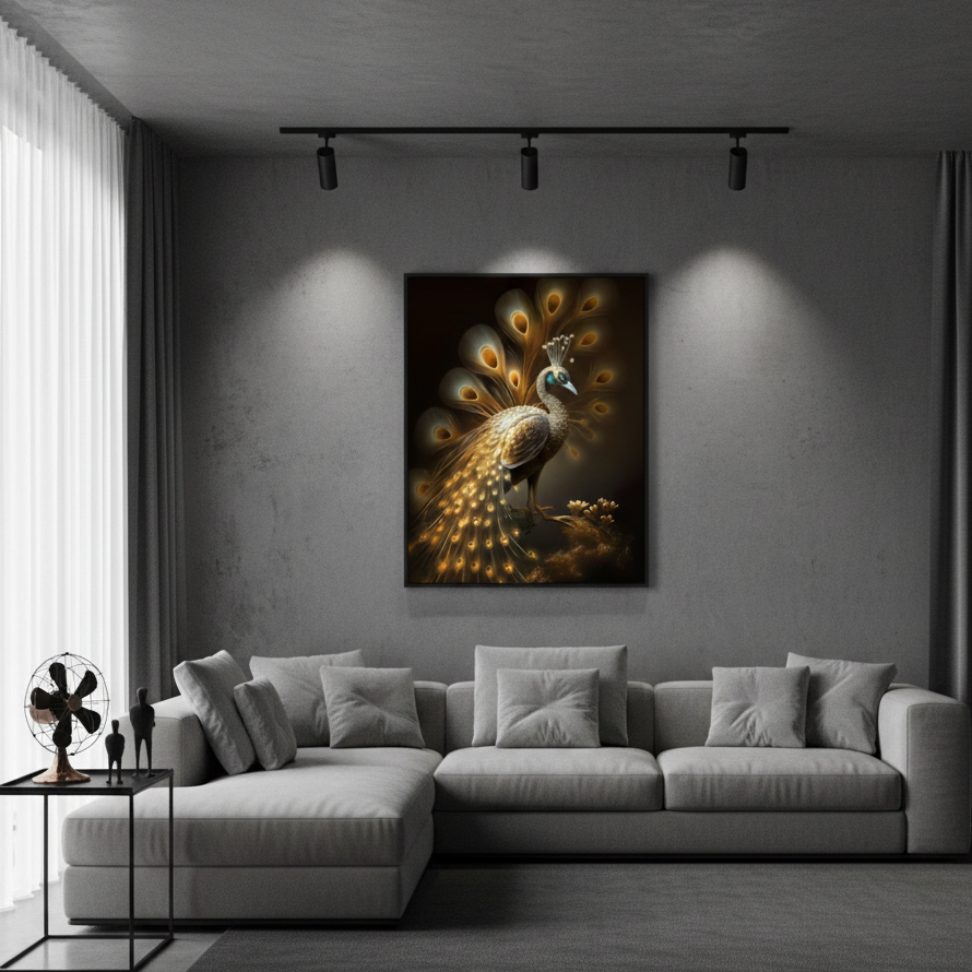 Premium Golden Peacock Canvas Frames Wall Art