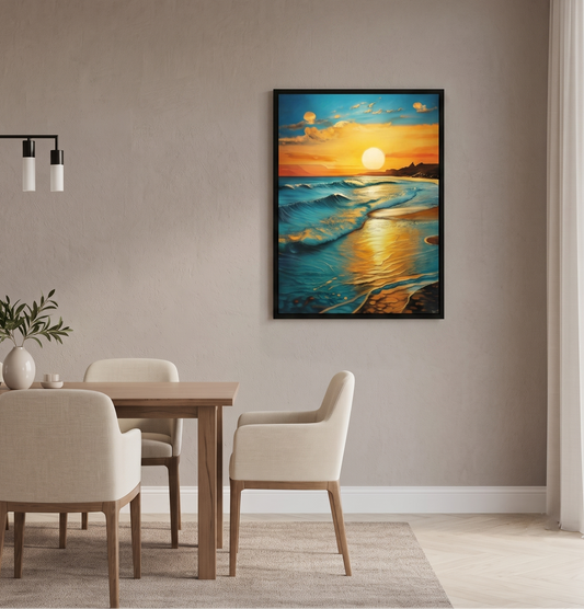 Golden Sunset Ocean Waves Canvas Wall Art