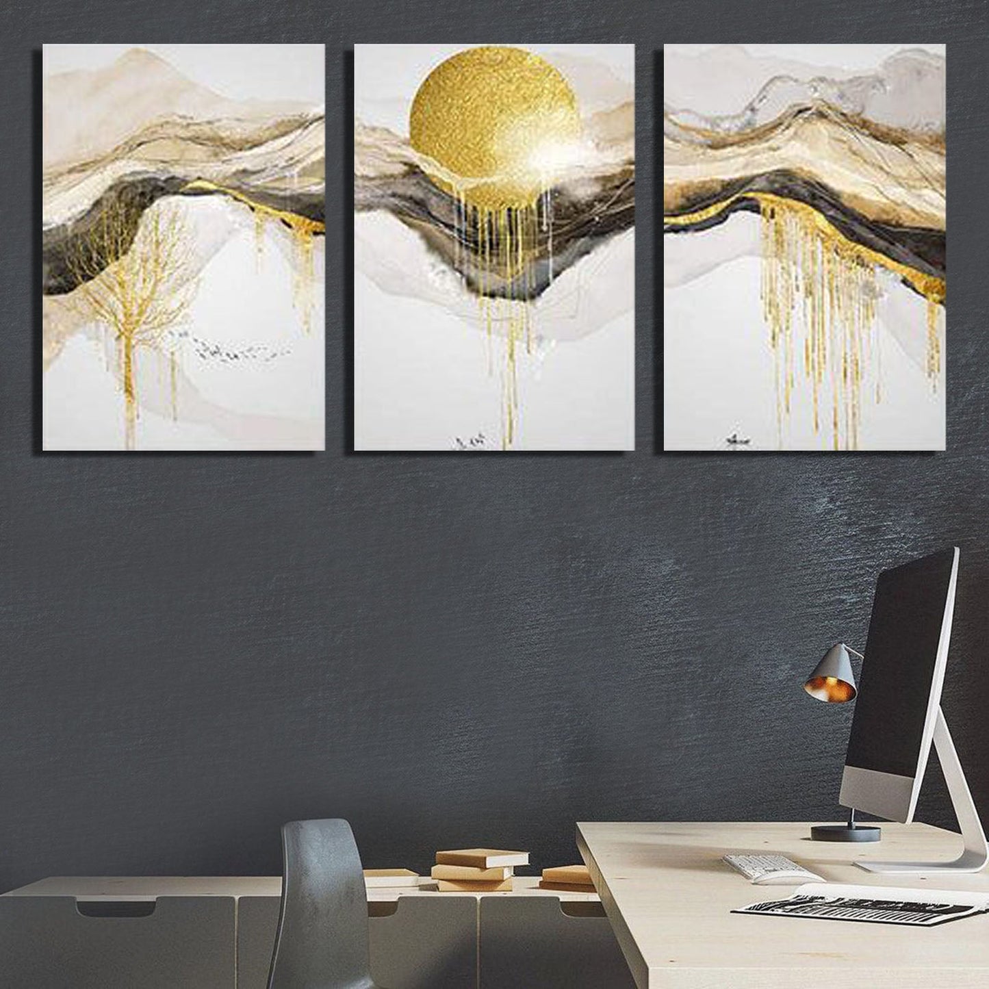 Golden Sun Abstract (3panel) | Wall Art
