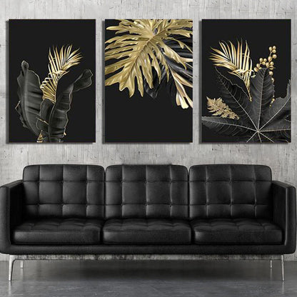Golden Tropical Botany Luxury Nordic Bundle (3panel) | Wall Art