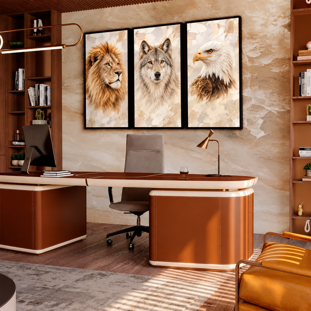 Discipline. Execution. Focus. Cream – Motivational Animal Wall Art Set