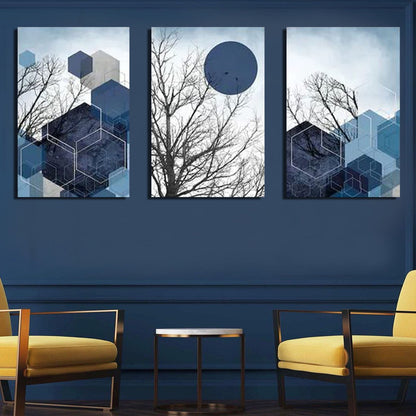 Navy Grey Silver Geometric Modern Canvas Wall Art