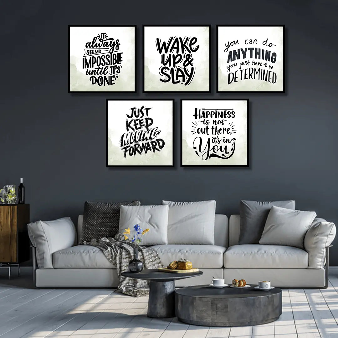 Positive Inspirational Black and white Qoutes (5 Panel) Wall Art