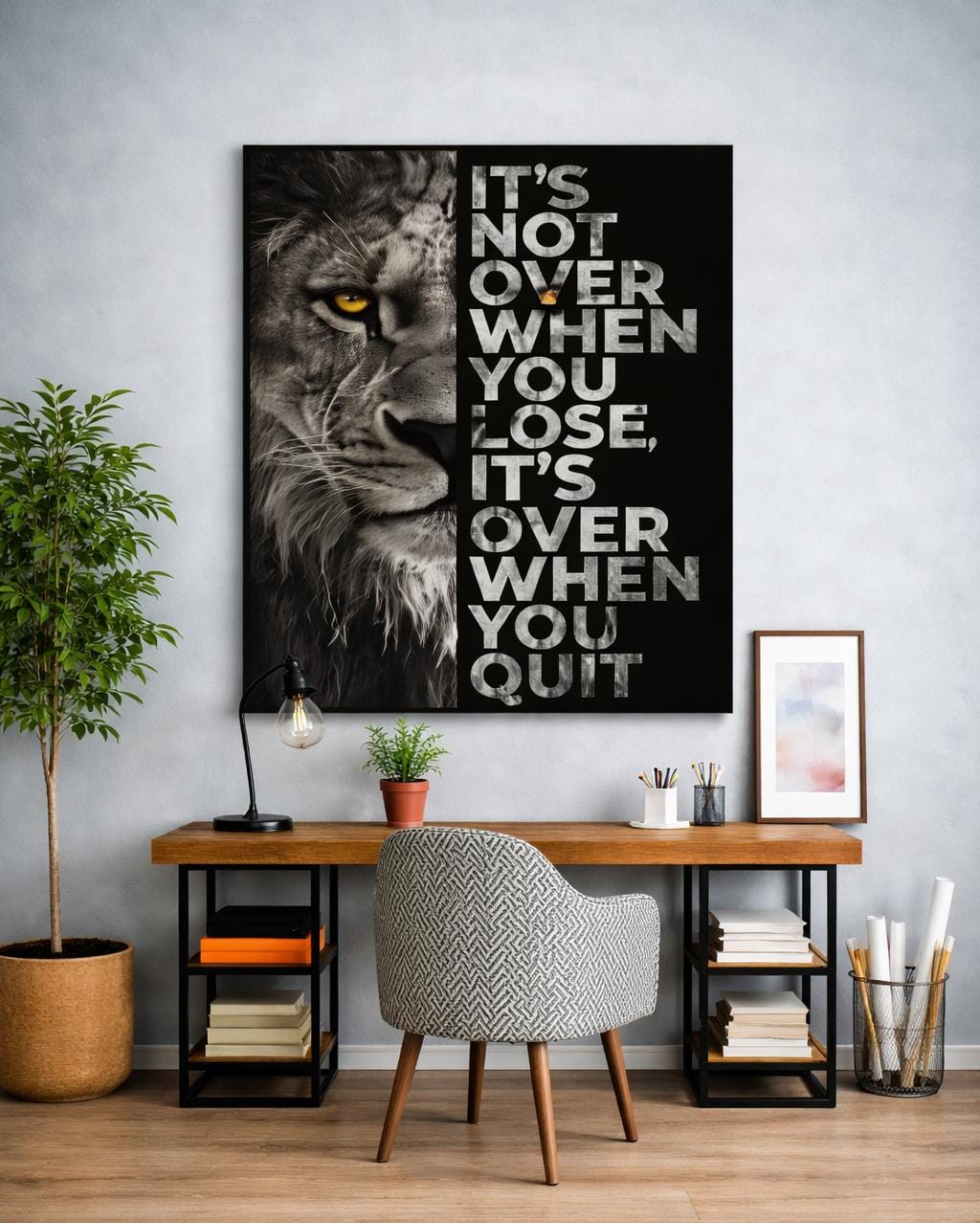 Motivational Lion Canvas Wall Art, "It's Not Over When You Lose"