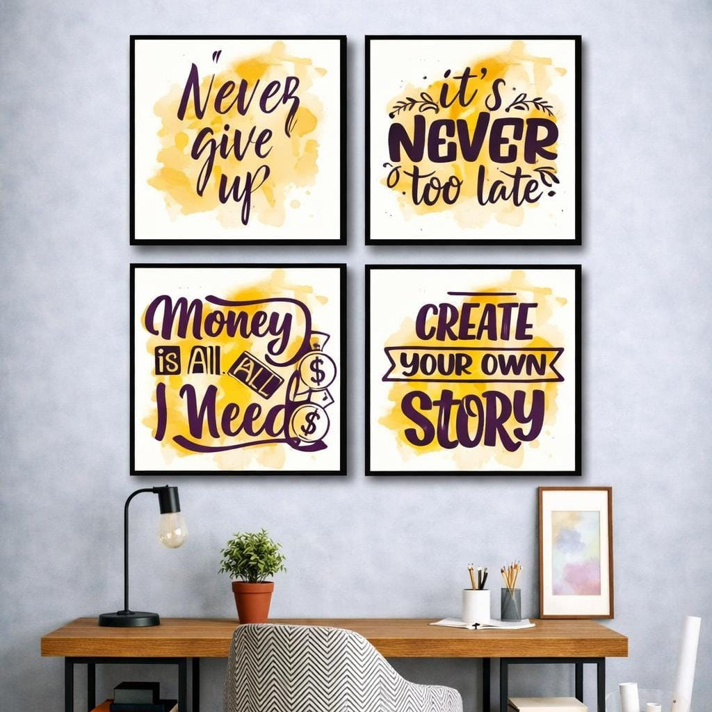 Colorful Typography Motivational Quotes (4 Panel) Wall Art