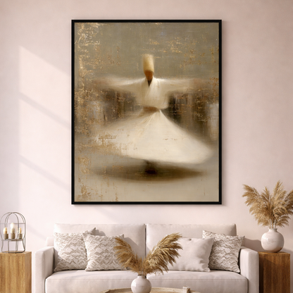 Whirling dervish in serene living room