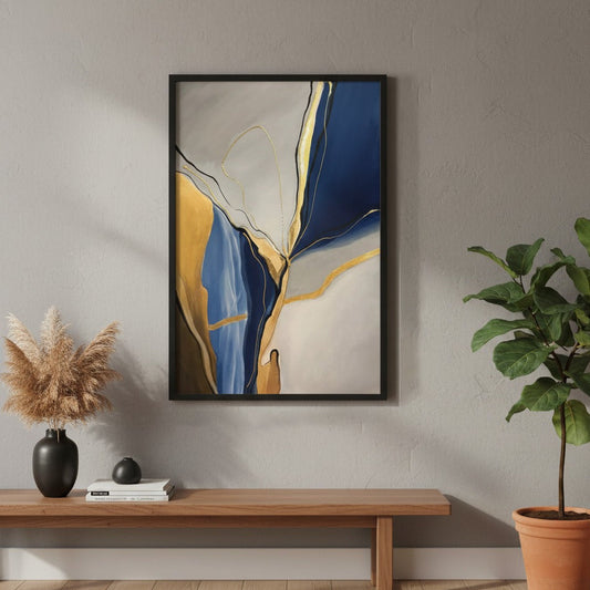 Blue Beige Gold Abstract Painting | Wall Art