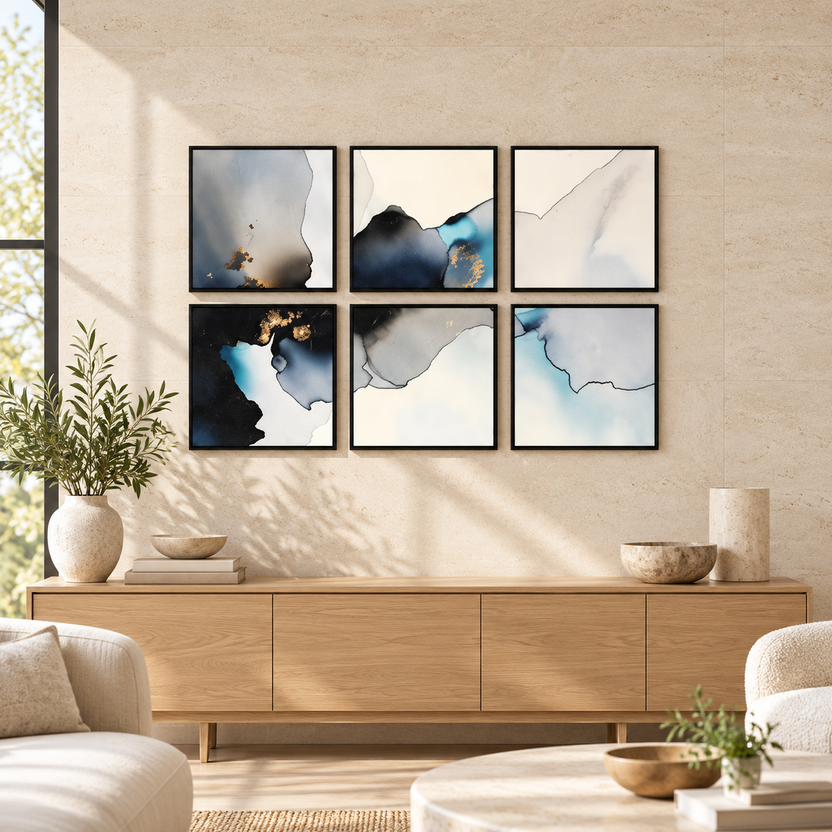 Abstract Background Of Marbleinspired (6Panel) Wall Art — square premium interior mockup, complete full frame visible with safe margin