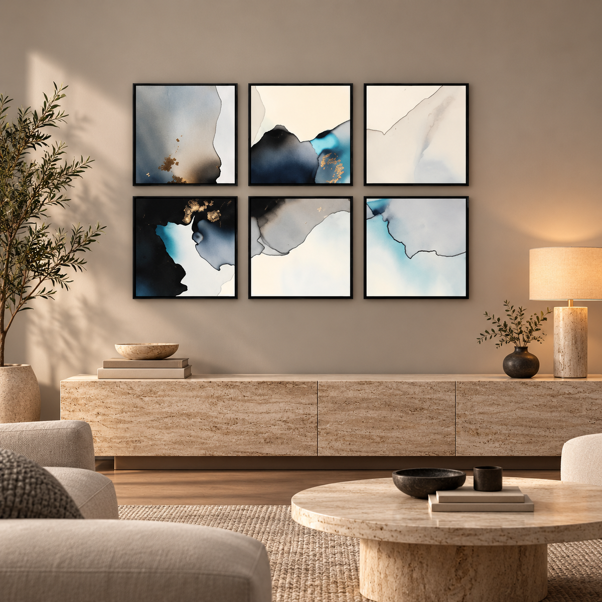 Abstract Background Of Marbleinspired (6Panel) Wall Art — square premium interior mockup, complete full frame visible with safe margin