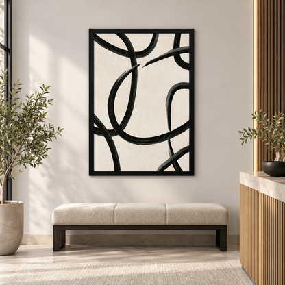 Abstract Black Paint Rings | Wall Art — square premium interior mockup, complete full frame visible with safe margin