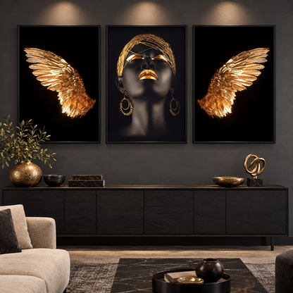 AFRICAN BOLD NORDIC TRIO ART – 3 PANEL SET — square premium interior mockup, complete full frame visible with safe margin