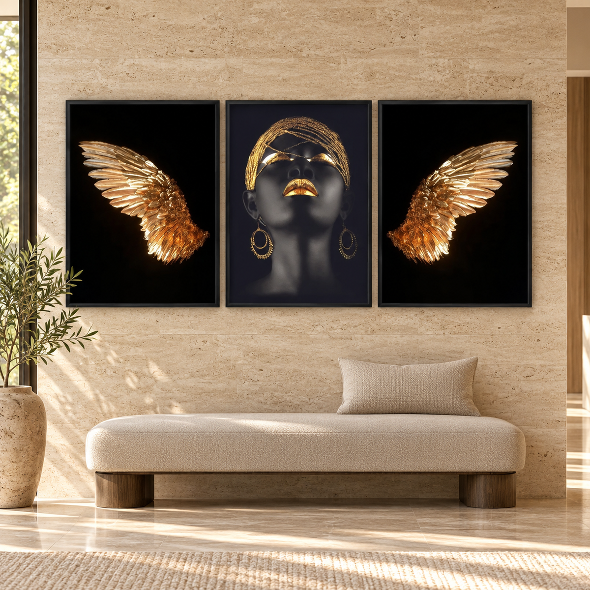 AFRICAN BOLD NORDIC TRIO ART – 3 PANEL SET — square premium interior mockup, complete full frame visible with safe margin