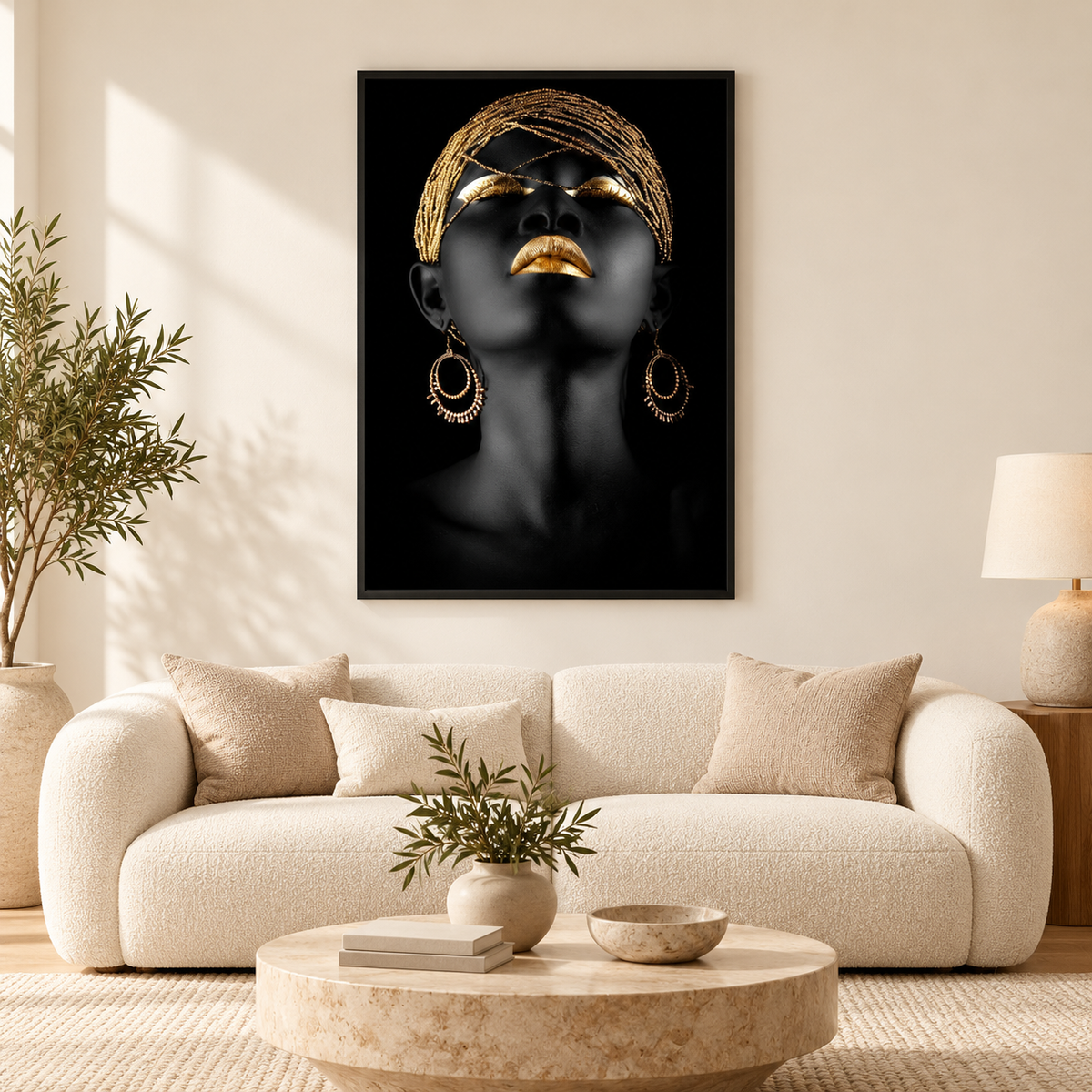 African Gold Woman — square premium interior mockup, complete full frame visible with safe margin