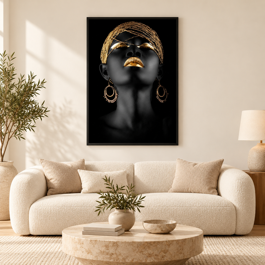 African Gold Woman — square premium interior mockup, complete full frame visible with safe margin