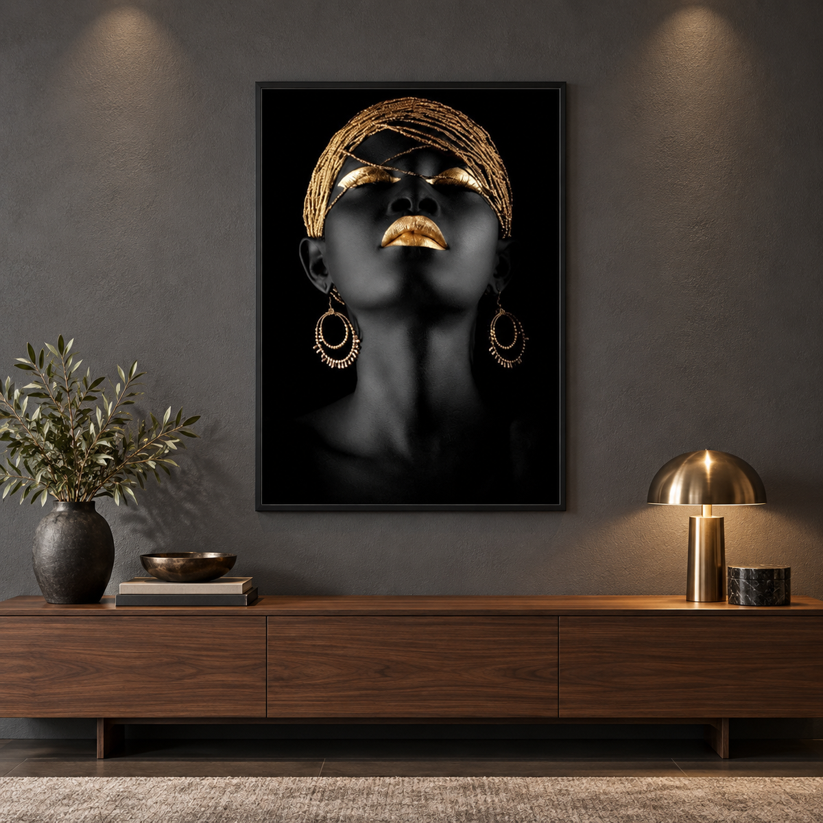 African Gold Woman — square premium interior mockup, complete full frame visible with safe margin