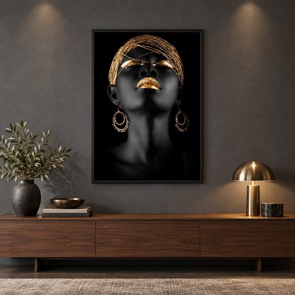African Gold Woman — square premium interior mockup, complete full frame visible with safe margin