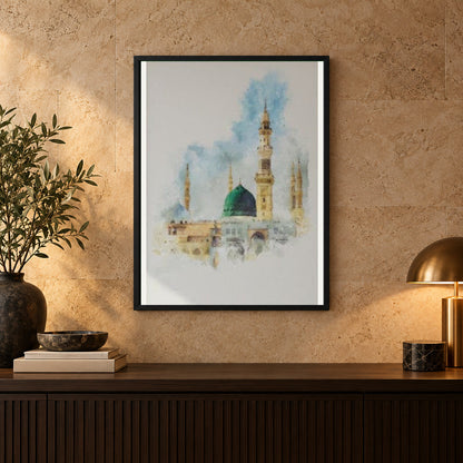 Al-masjid An-nabawi Painting style  | Wall Art — square premium interior mockup, complete full frame visible with safe margin