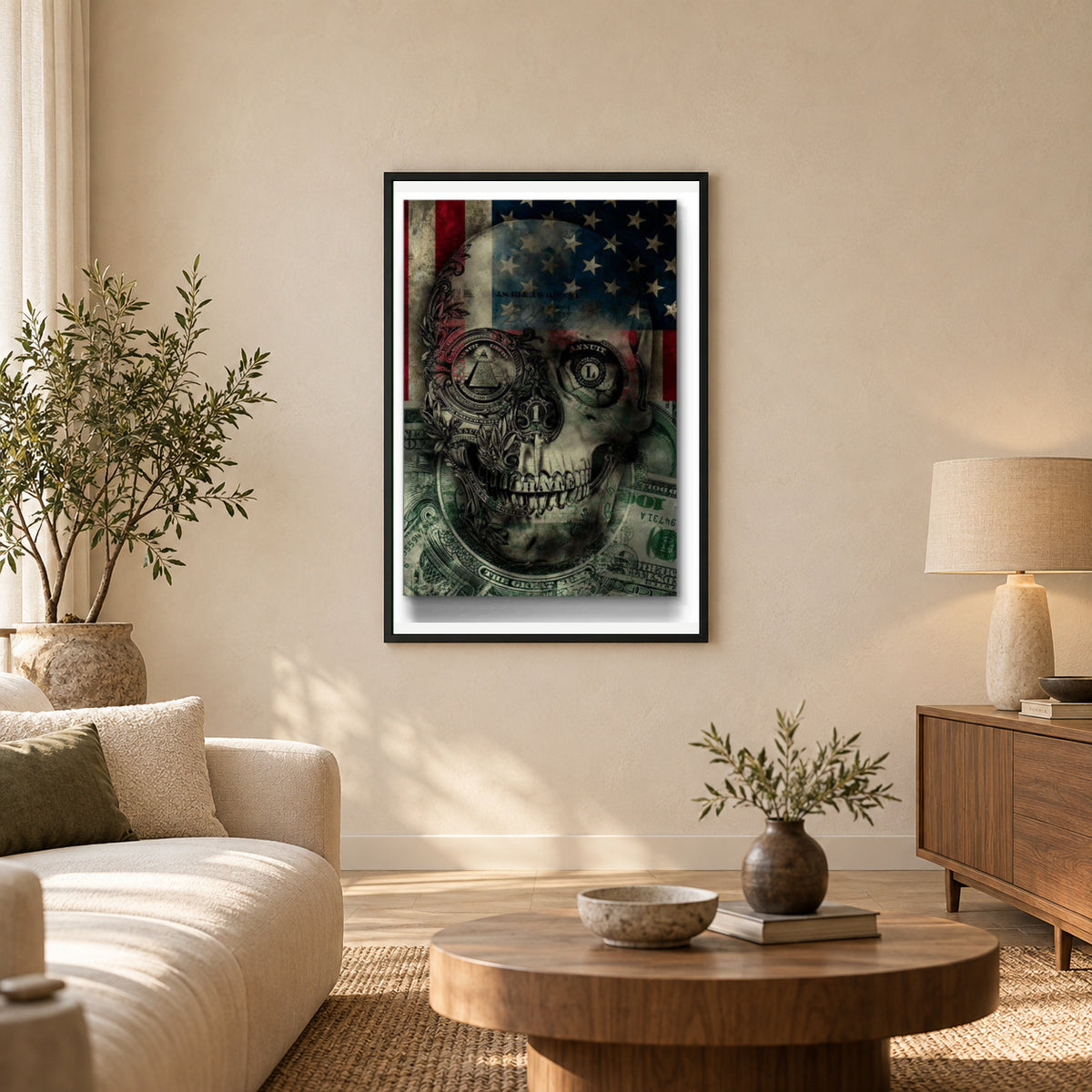 American Skull — square premium interior mockup, complete full frame visible with safe margin