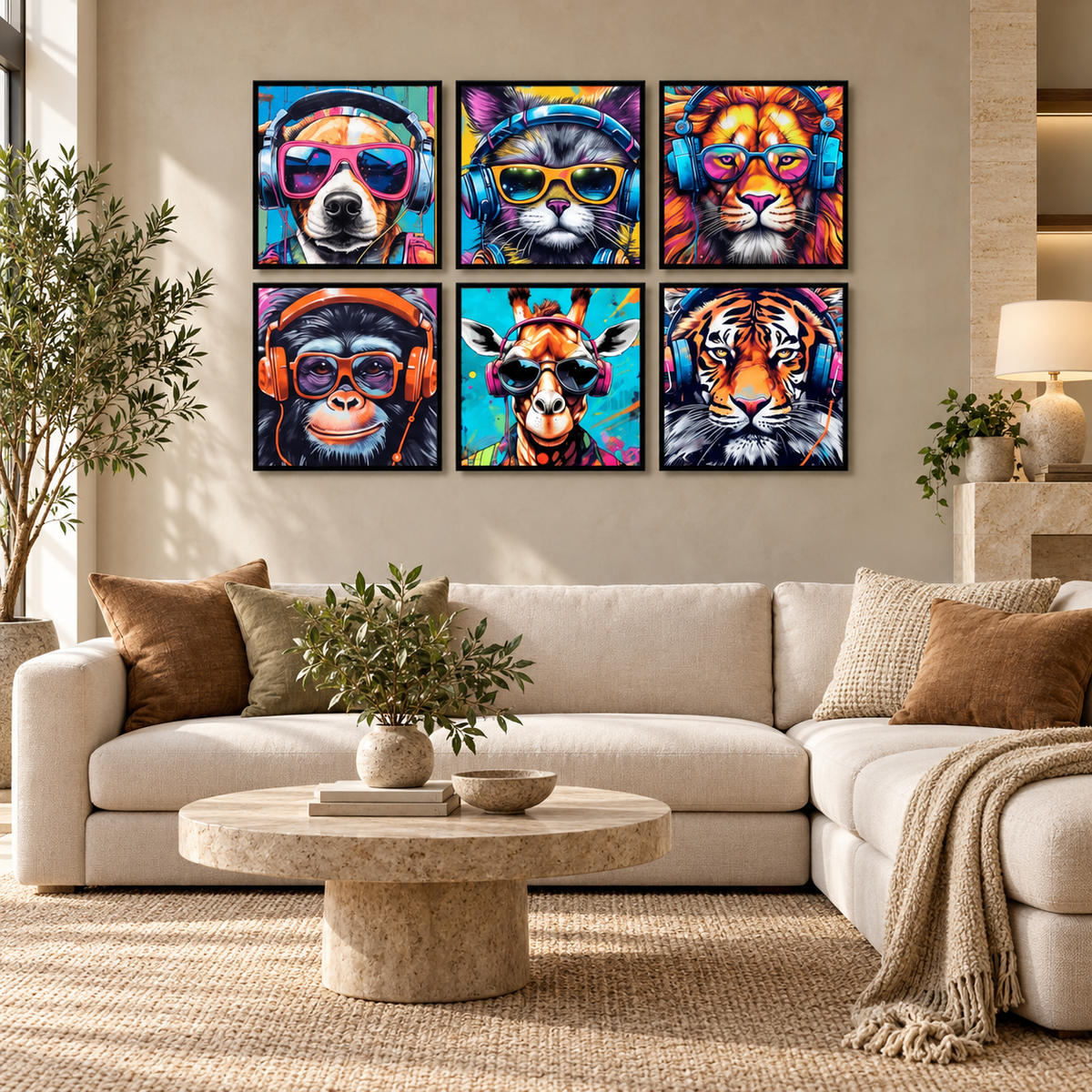 Animal Gaming Poster (6Panel) Wall Art — square premium interior mockup, complete full frame visible with safe margin