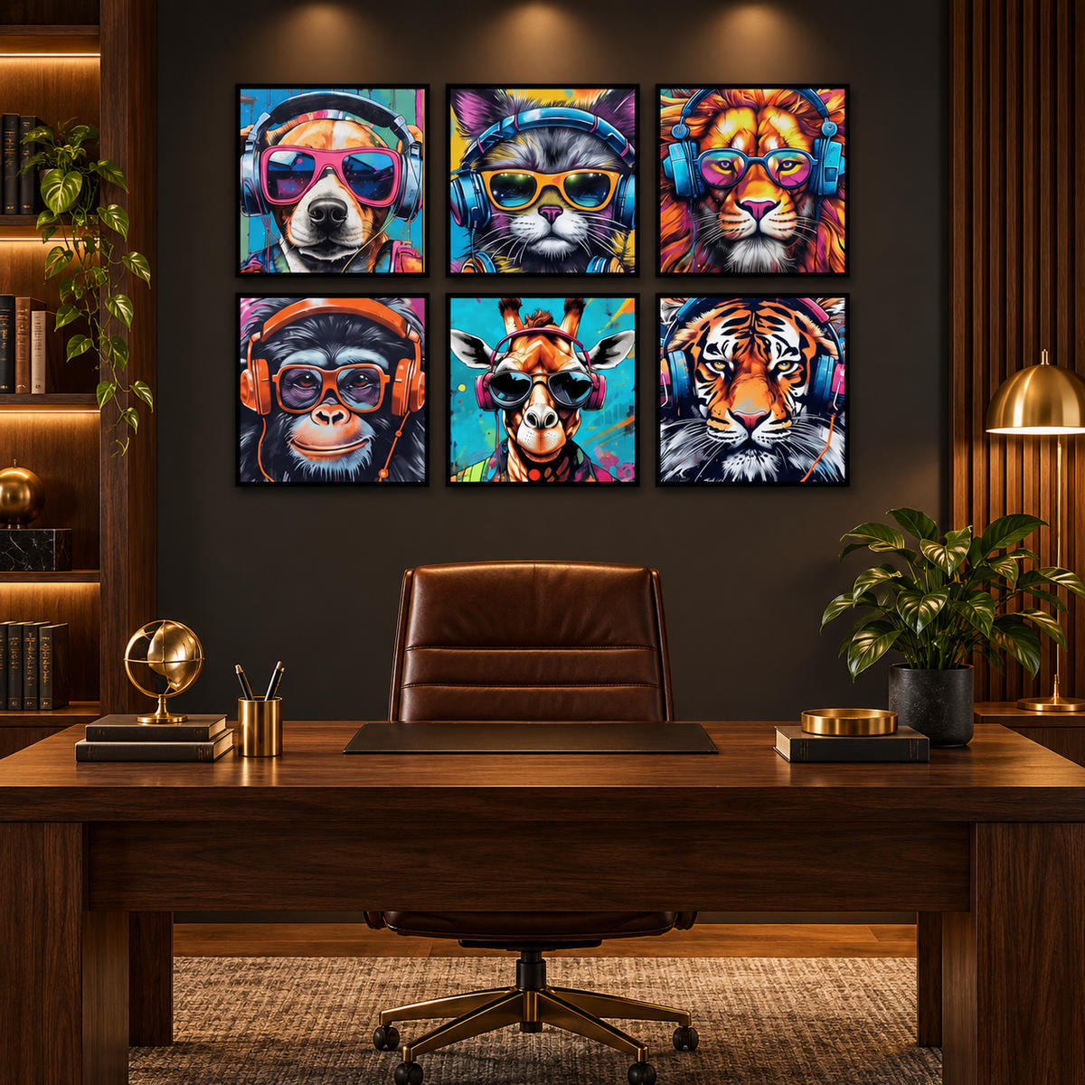 Animal Gaming Poster (6Panel) Wall Art — square premium interior mockup, complete full frame visible with safe margin