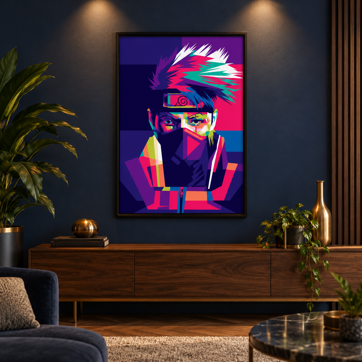 Anime Naruto — square premium interior mockup, complete full frame visible with safe margin