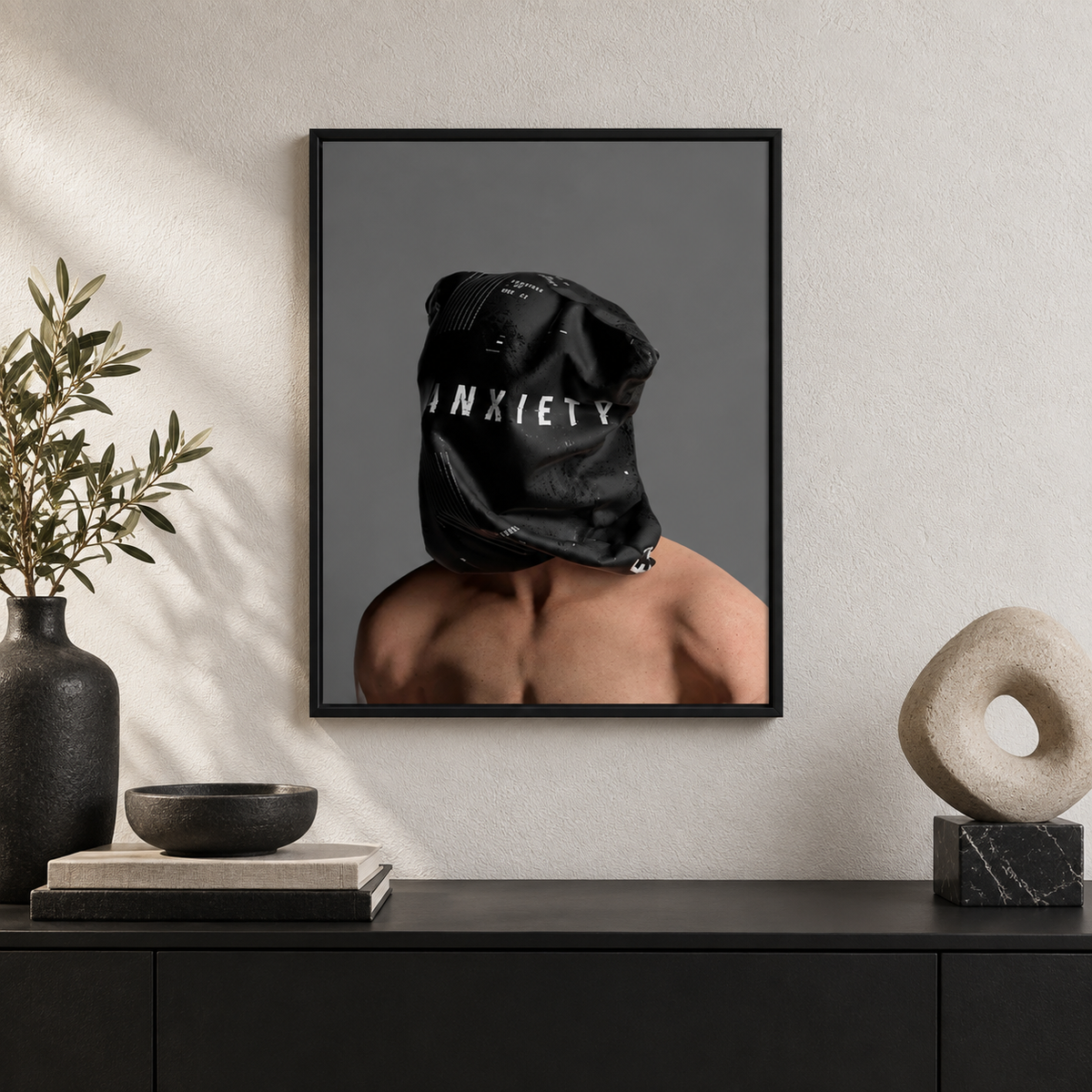 Anxiety — square premium interior mockup, complete full frame visible with safe margin