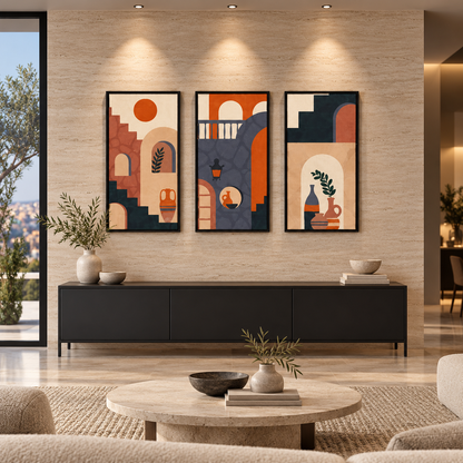 Abstract Architecture (3panel) | Wall Art — square premium interior mockup, complete full frame visible with safe margin