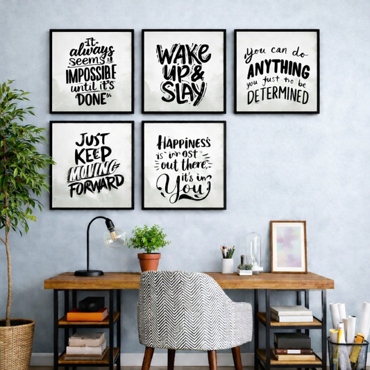 Positive Inspirational Black and white Qoutes (5 Panel) Wall Art