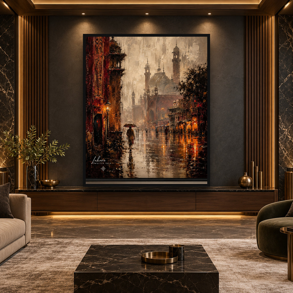 Badshahi Mosque Reflections After Rain — square premium interior mockup, complete full frame visible with safe margin