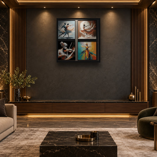Ballet Dancer (4Panel) Wall Art — square premium interior mockup, complete full frame visible with safe margin