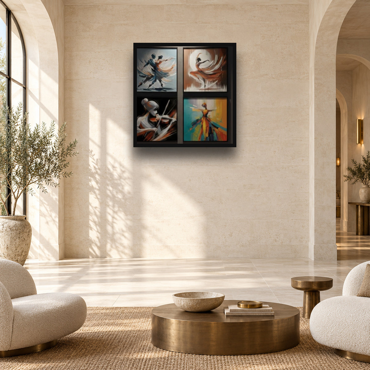 Ballet Dancer (4Panel) Wall Art — square premium interior mockup, complete full frame visible with safe margin