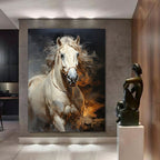 Retro White Horse Frame Wall Art
