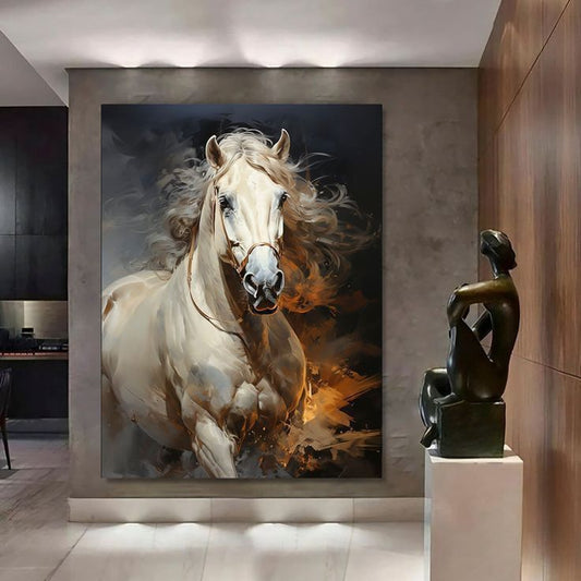 Retro White Horse Frame Wall Art