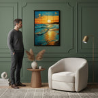 Golden Sunset Ocean Waves Canvas Wall Art