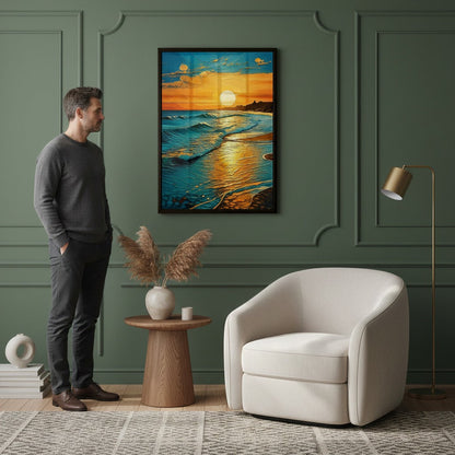Golden Sunset Ocean Waves Canvas Wall Art