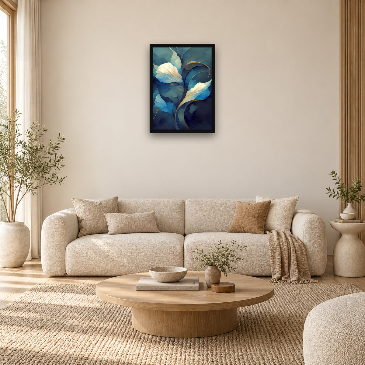 Blue flower abstract Canvas | Wall Art — square full-frame-safe premium interior mockup 01