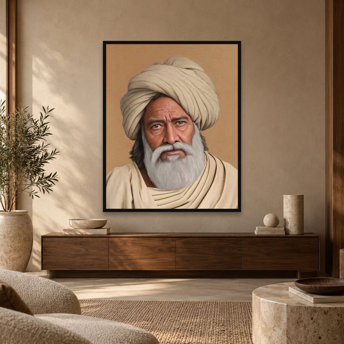 Baba Bulleh Shah - Sufi Mystic Art Portrait — square premium interior mockup, complete full frame visible with safe margin