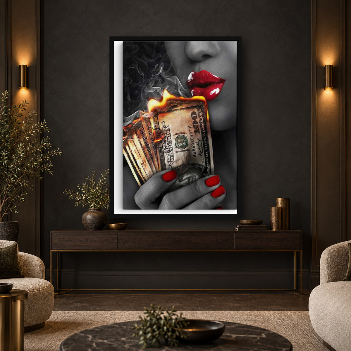 burn money square premium interior mockup 3