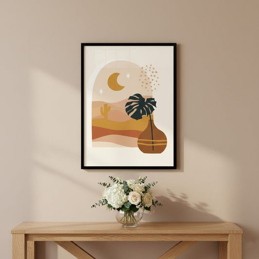 Cactus Desert Moon Abstract Canvas Frames | Wall Art