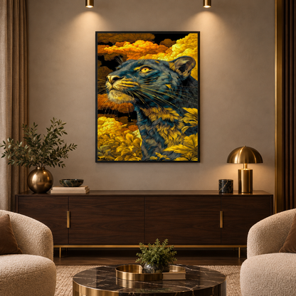 The Golden Gaze Single Wall art — square premium interior mockup 3, full frame visible